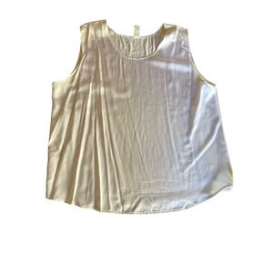 Womens XL White Sleeveless Blouse 100% Rayon Made In USA Basic Minimalist‎